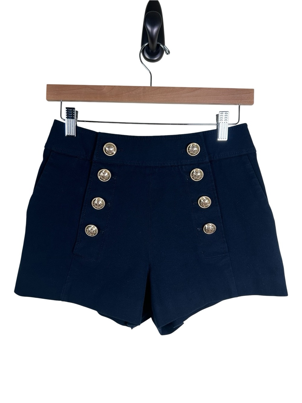 DEREK LAM 10 Crosby Robertson Sailor Shorts Navy Gold Button High Rise Sz 0 - Picture 2 of 11